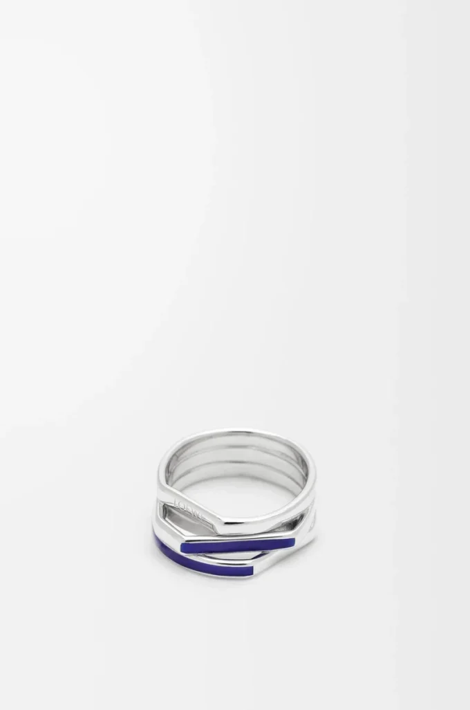 Bague empilable en argent sterling et émail Argent/Bleu