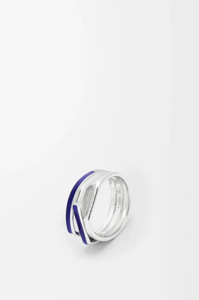 Bague empilable en argent sterling et émail Argent/Bleu