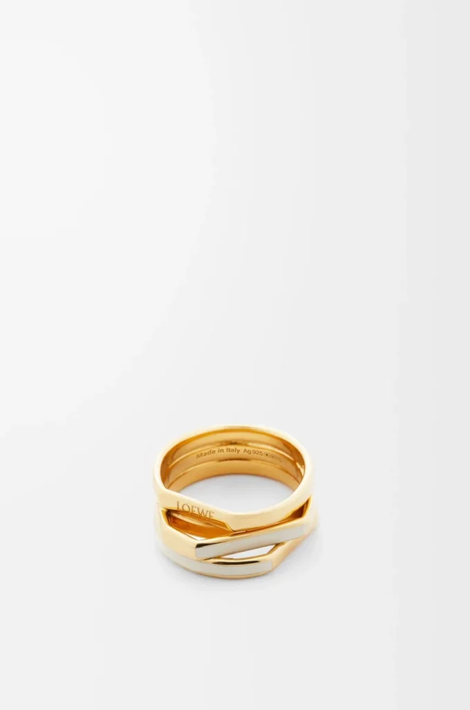 Bague empilée en argent sterling et émail Or/Ivoire