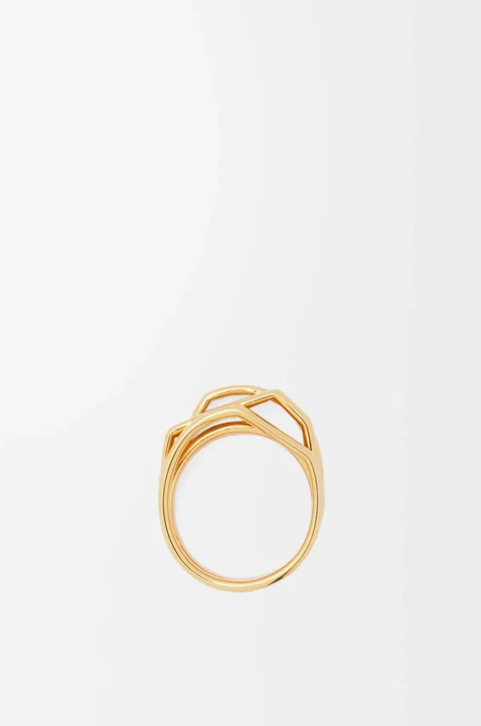 Bague empilée en argent sterling et émail Or/Ivoire