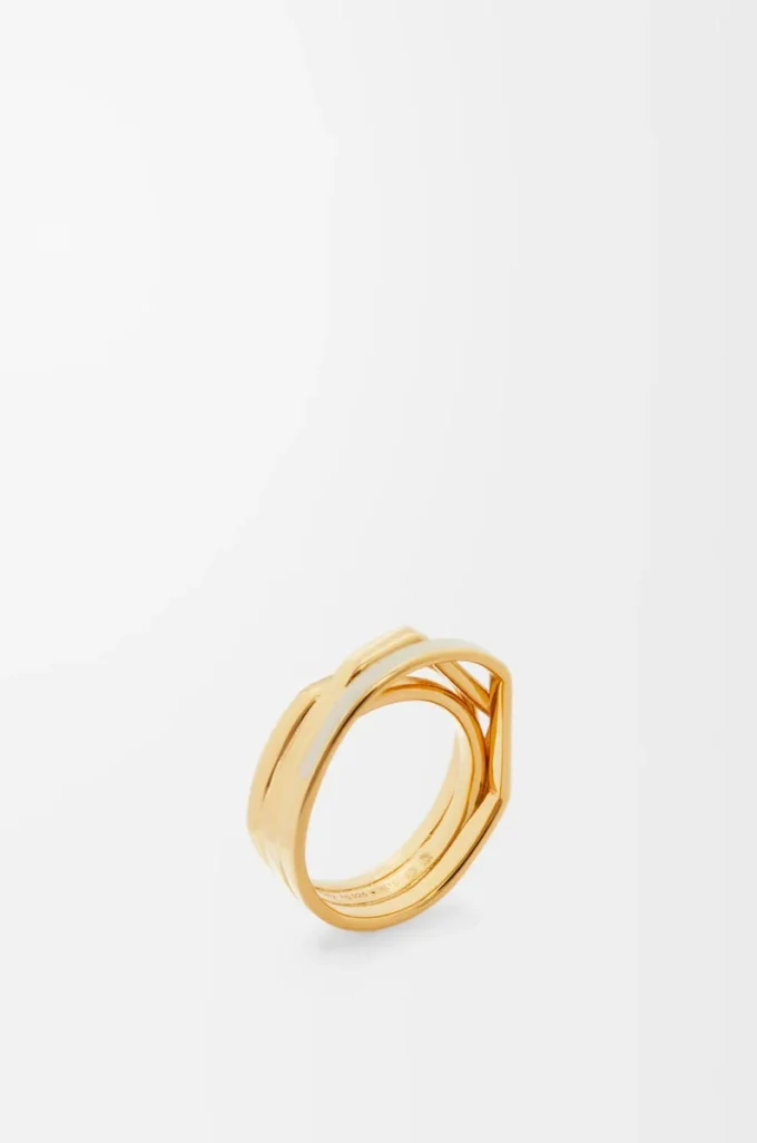Bague empilée en argent sterling et émail Or/Ivoire