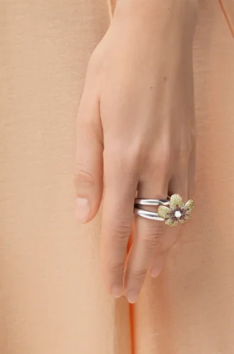 Bague Flor en argent sterling et cristaux Jaune/Argent