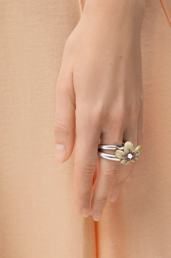 Bague Flor en argent sterling et cristaux Jaune/Argent