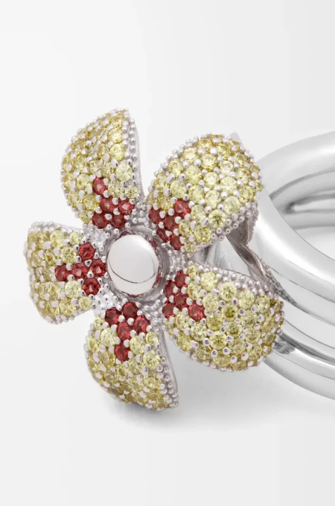 Bague Flor en argent sterling et cristaux Jaune/Argent