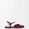 Ballerines à bride à la cheville en cuir d&rsquo;agneau verni souple Rouge foncé