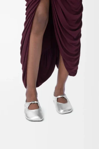 Ballerines Pebble Soft en cuir d&rsquo;agneau nappa laminé argenté