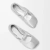 Ballerines Pebble Soft en cuir d&rsquo;agneau nappa laminé argenté