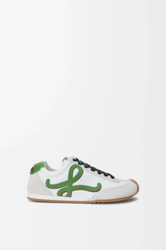 Ballet Runner 2.0 en nylon et cuir de veau Blanc/Vert gazon/Orange foncé