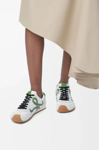 Ballet Runner 2.0 en nylon et cuir de veau Blanc/Vert gazon/Orange foncé