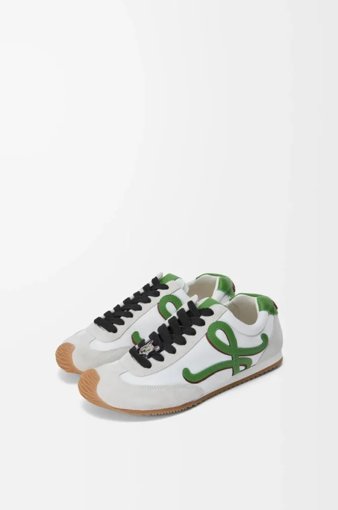 Ballet Runner 2.0 en nylon et cuir de veau Blanc/Vert gazon/Orange foncé