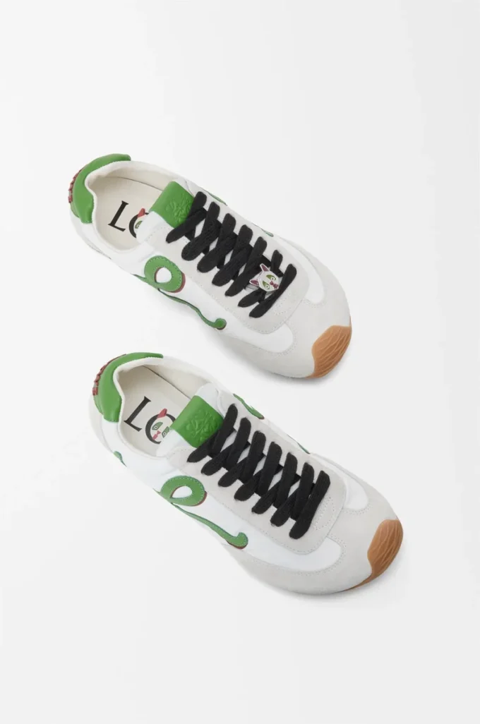 Ballet Runner 2.0 en nylon et cuir de veau Blanc/Vert gazon/Orange foncé