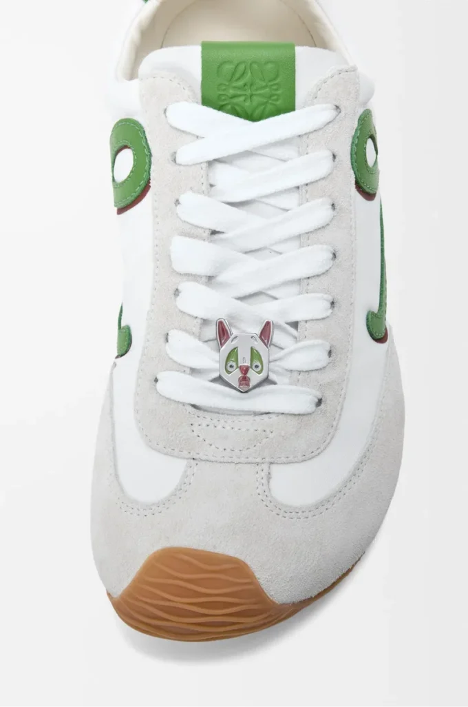Ballet Runner 2.0 en nylon et cuir de veau Blanc/Vert gazon/Orange foncé