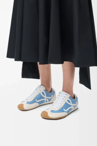 Ballet Runner 2.0 en nylon et cuir de veau Bleu/Blanc/Blanc cassé