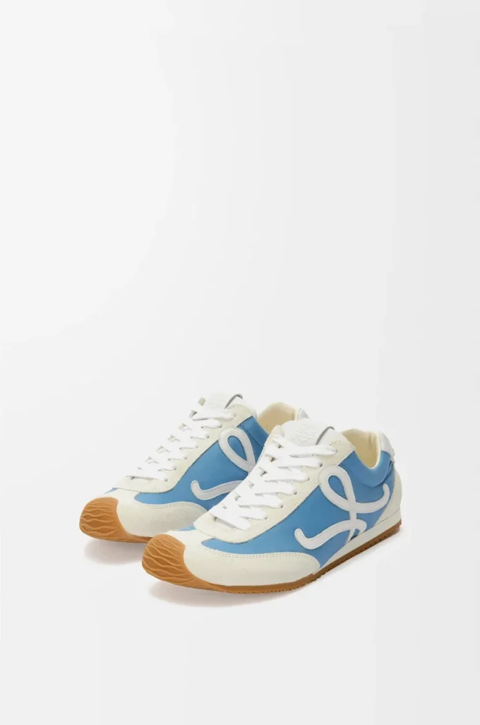 Ballet Runner 2.0 en nylon et cuir de veau Bleu/Blanc/Blanc cassé