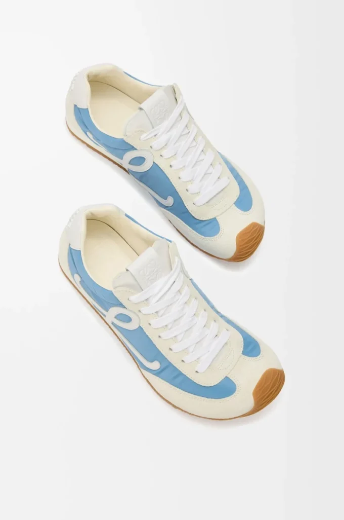 Ballet Runner 2.0 en nylon et cuir de veau Bleu/Blanc/Blanc cassé