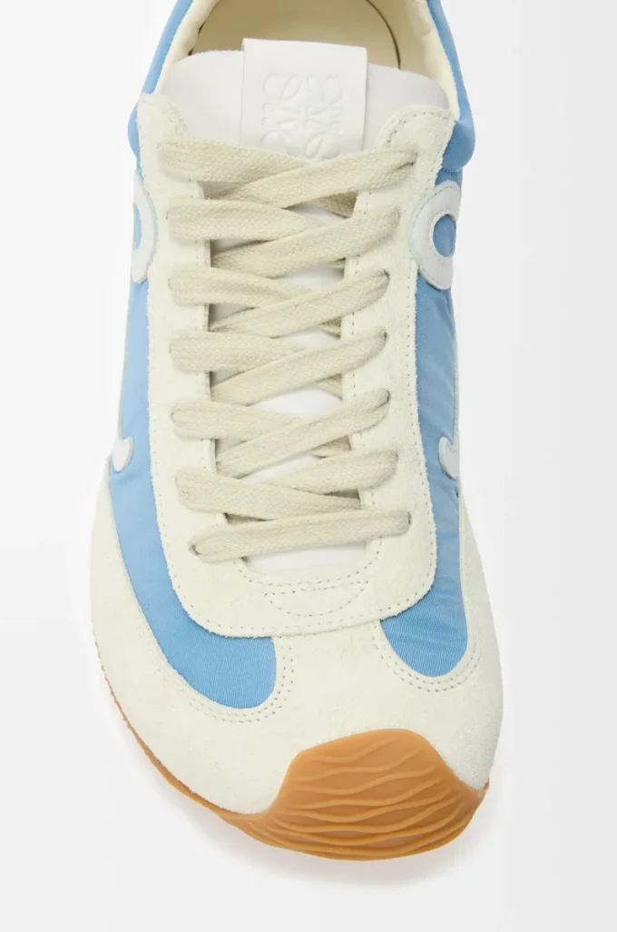 Ballet Runner 2.0 en nylon et cuir de veau Bleu/Blanc/Blanc cassé