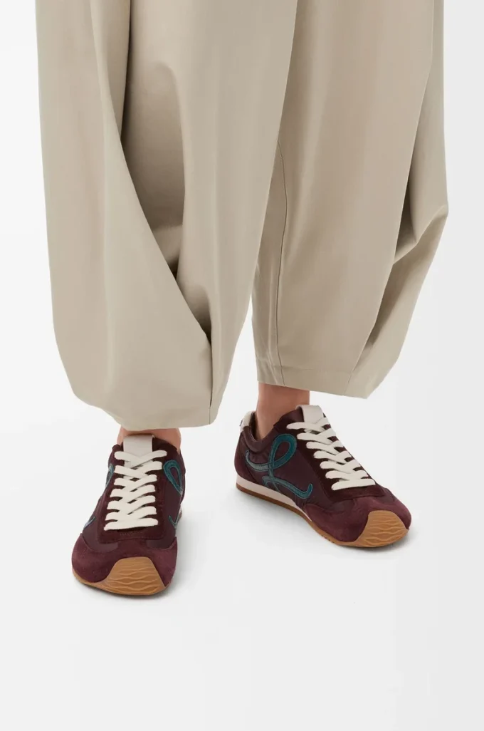 Ballet Runner 2.0 en nylon et cuir de veau Bordeaux/Bleu canard/Pâte à modeler