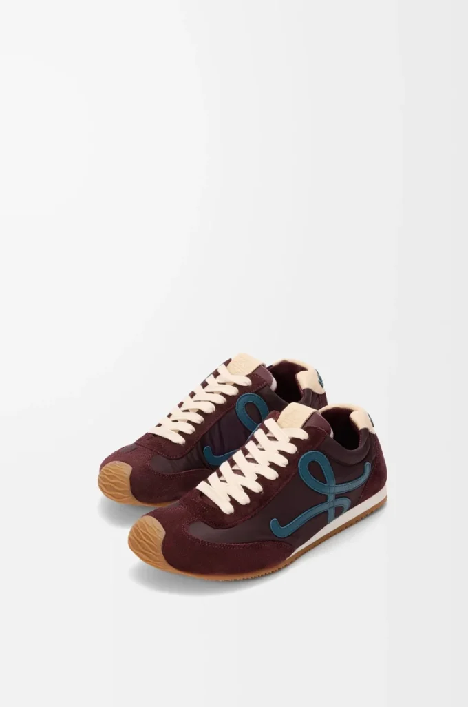 Ballet Runner 2.0 en nylon et cuir de veau Bordeaux/Bleu canard/Pâte à modeler