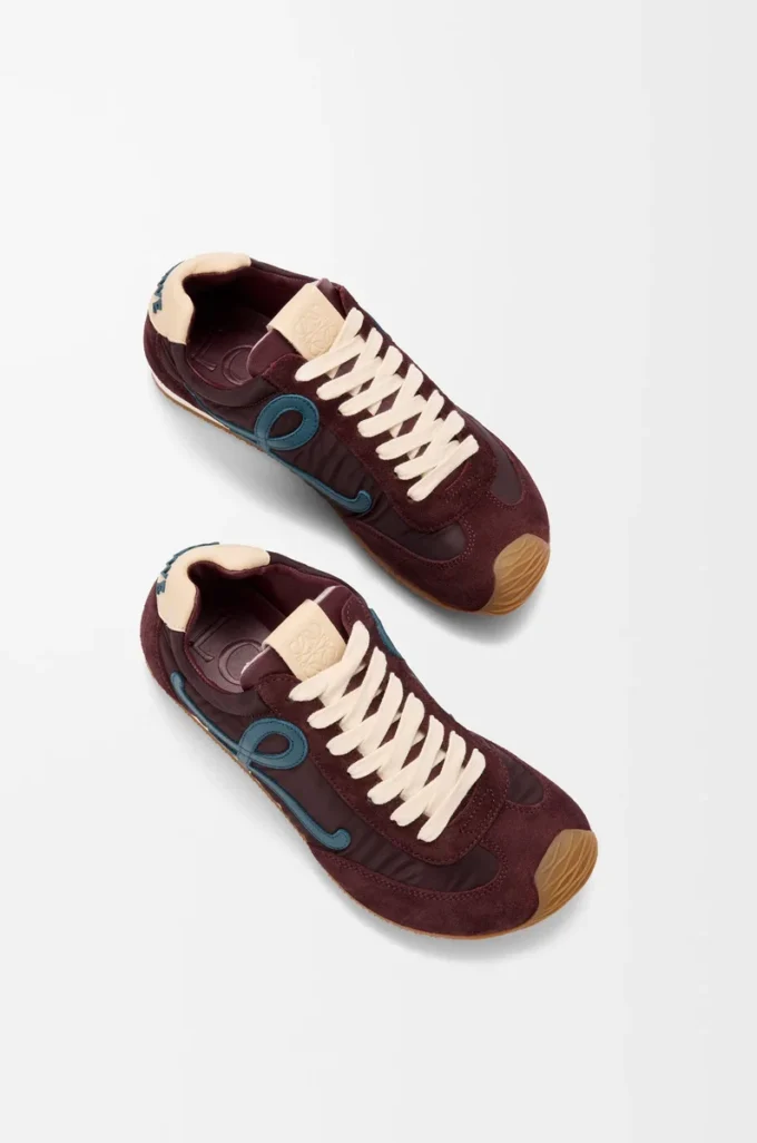 Ballet Runner 2.0 en nylon et cuir de veau Bordeaux/Bleu canard/Pâte à modeler