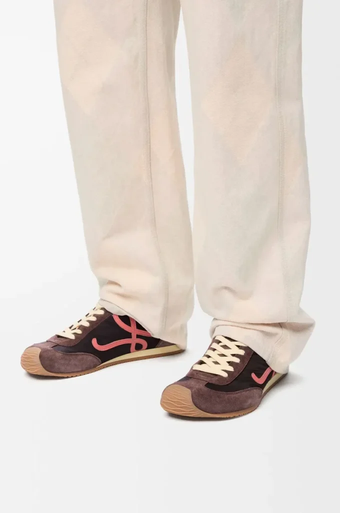 Ballet Runner 2.0 en nylon et cuir de veau Chocolat/Corail/Jaune