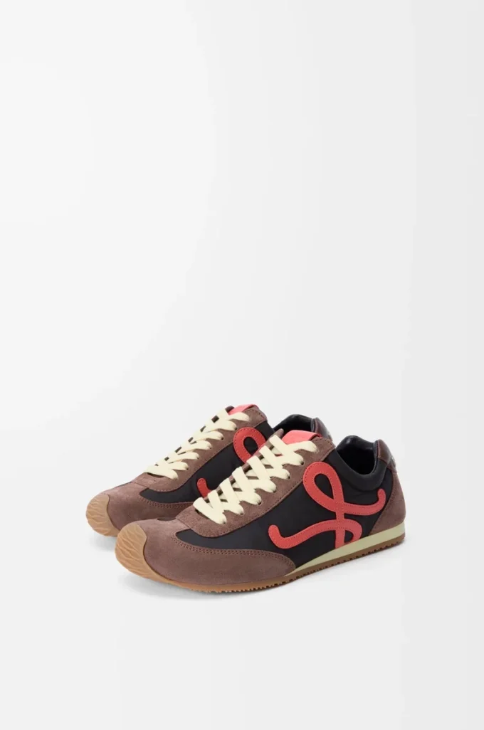 Ballet Runner 2.0 en nylon et cuir de veau Chocolat/Corail/Jaune