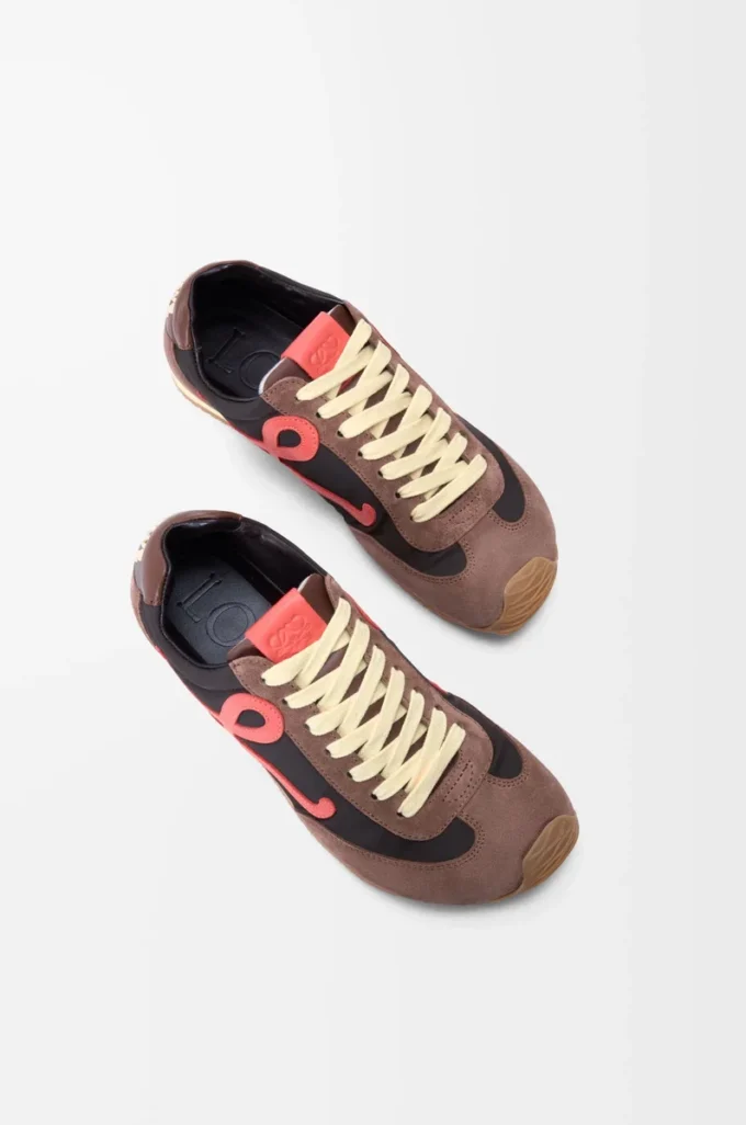 Ballet Runner 2.0 en nylon et cuir de veau Chocolat/Corail/Jaune