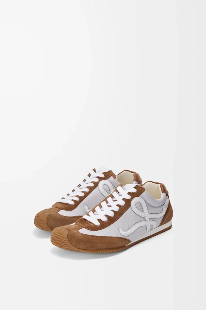 Ballet Runner 2.0 en nylon et cuir de veau Gris/Blanc/Beige