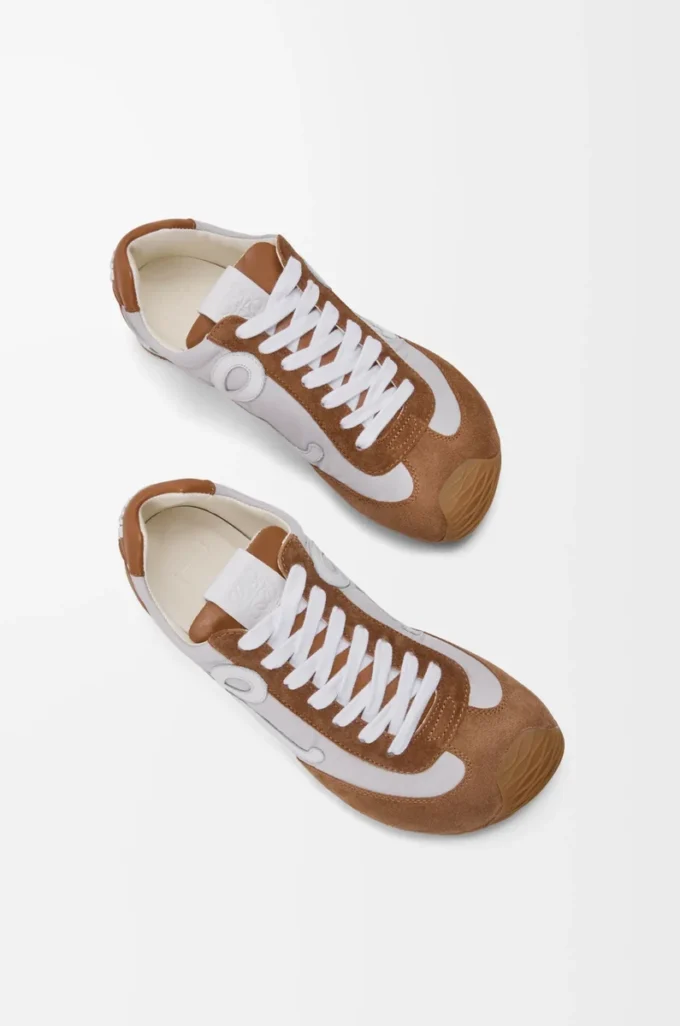 Ballet Runner 2.0 en nylon et cuir de veau Gris/Blanc/Beige