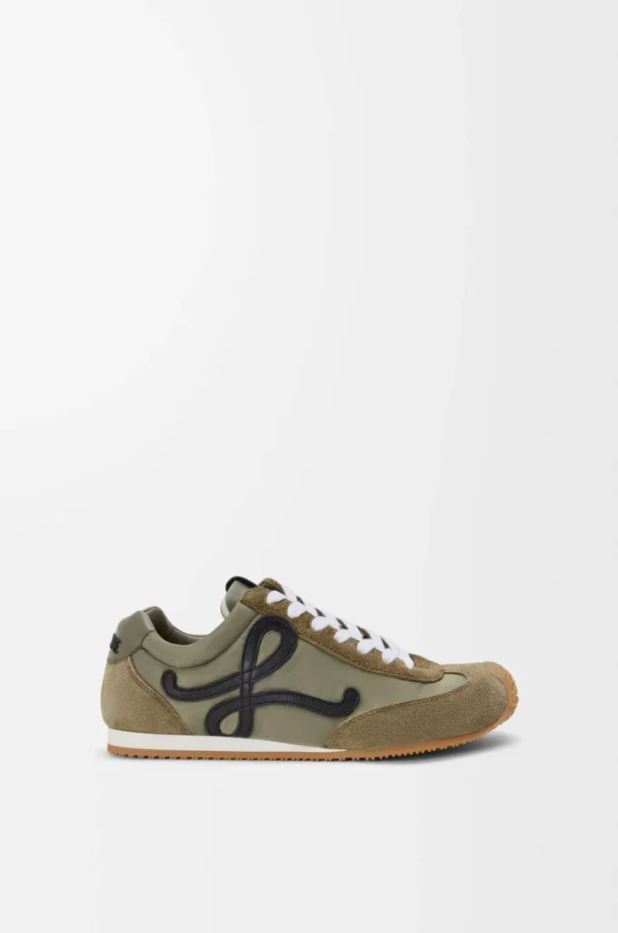 Ballet Runner 2.0 en nylon et cuir de veau Kaki clair/Noir/Blanc