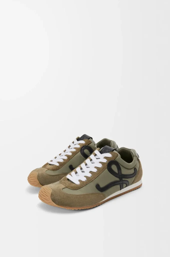 Ballet Runner 2.0 en nylon et cuir de veau Kaki clair/Noir/Blanc