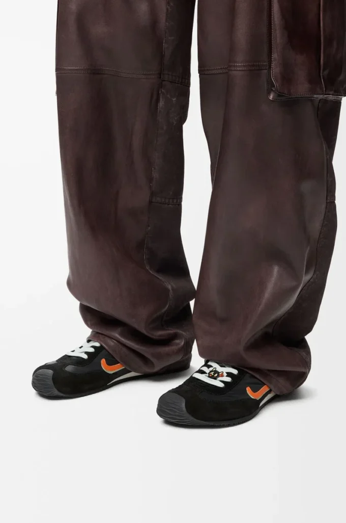 Ballet Runner 2.0 en nylon et cuir de veau Noir/Orange/Vert pâle