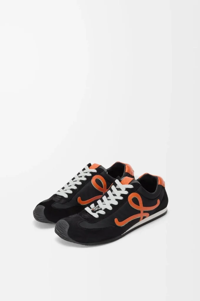 Ballet Runner 2.0 en nylon et cuir de veau Noir/Orange/Vert pâle