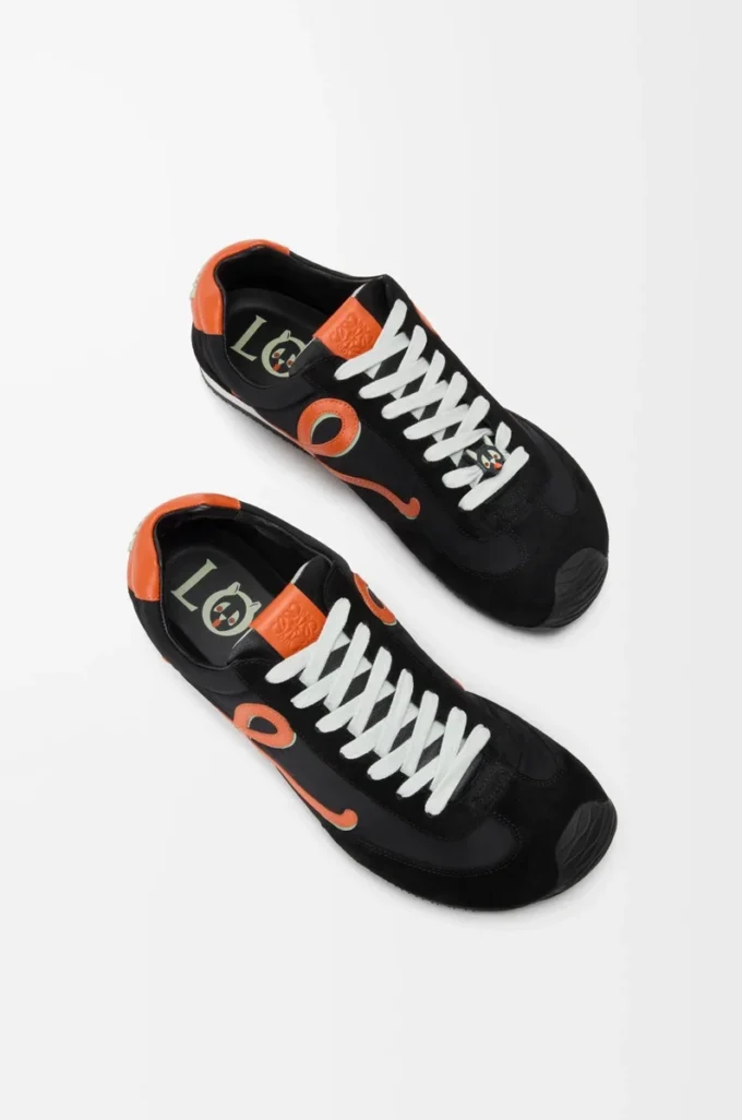 Ballet Runner 2.0 en nylon et cuir de veau Noir/Orange/Vert pâle