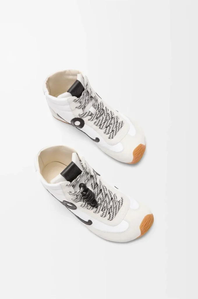 Baskets montantes Ballet Runner 2.0 en nylon et cuir de veau Blanc/Noir
