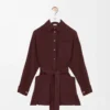 Blouse à ceinture en soie bordeaux