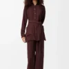 Blouse à ceinture en soie bordeaux