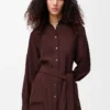 Blouse à ceinture en soie bordeaux