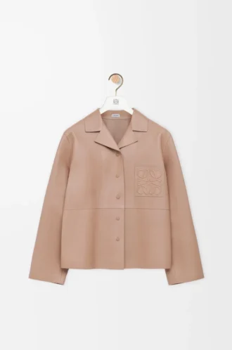 Blouse pyjama en cuir d&rsquo;agneau nappa beige