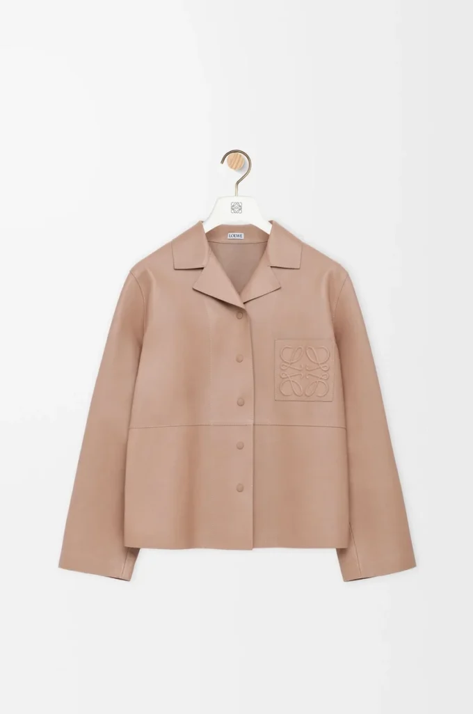 Blouse pyjama en cuir d&rsquo;agneau nappa beige