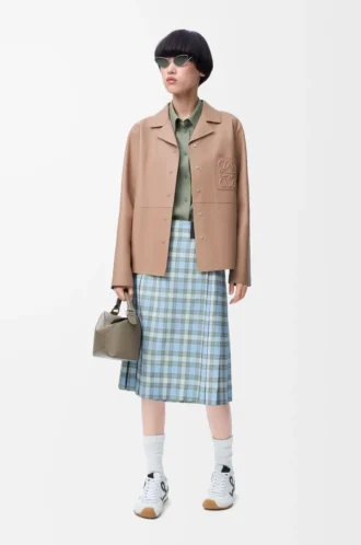 Blouse pyjama en cuir d&rsquo;agneau nappa beige