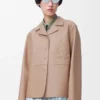 Blouse pyjama en cuir d&rsquo;agneau nappa beige
