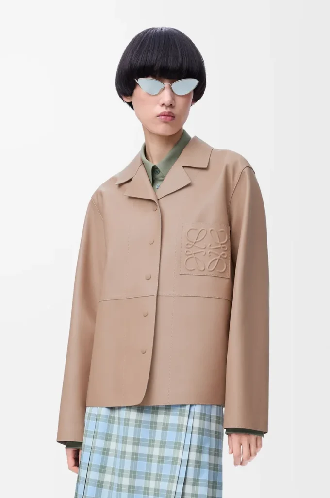 Blouse pyjama en cuir d&rsquo;agneau nappa beige