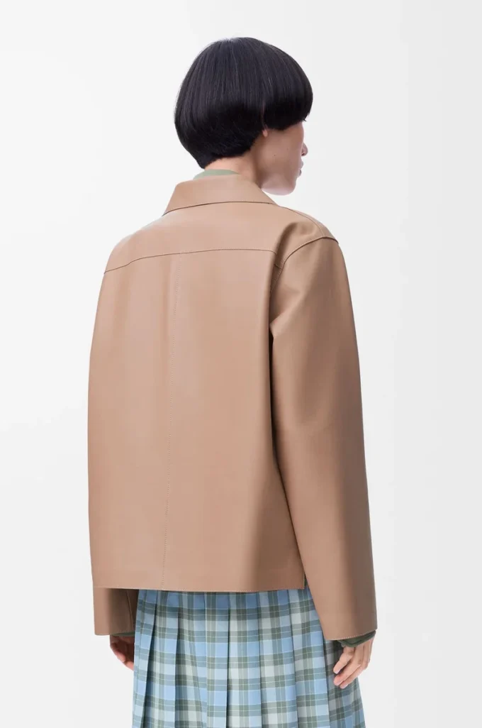 Blouse pyjama en cuir d&rsquo;agneau nappa beige