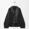 Blouse pyjama en cuir d&rsquo;agneau nappa noir