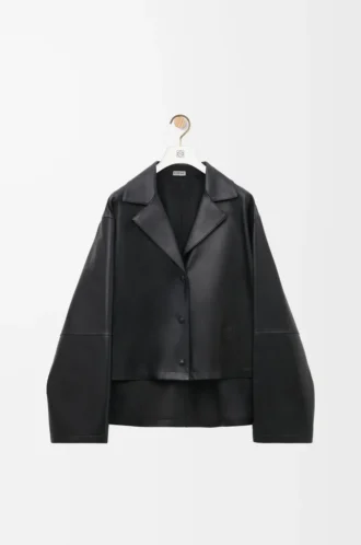 Blouse pyjama en cuir d&rsquo;agneau nappa noir