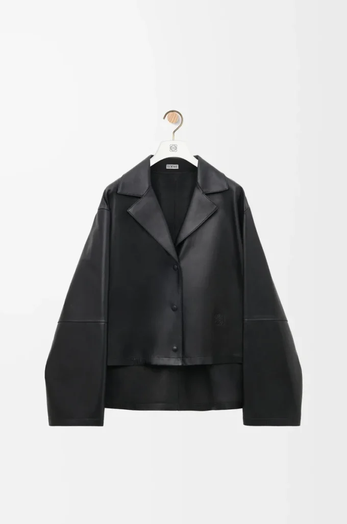Blouse pyjama en cuir d&rsquo;agneau nappa noir