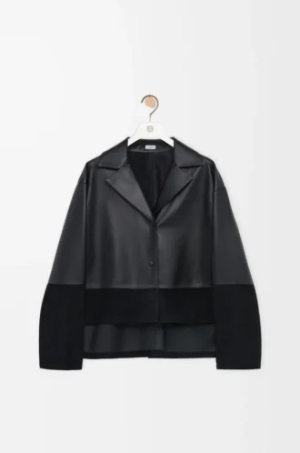 Blouse pyjama en cuir d&rsquo;agneau nappa noir