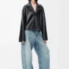 Blouse pyjama en cuir d&rsquo;agneau nappa noir