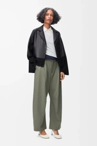 Blouse pyjama en cuir d&rsquo;agneau nappa noir