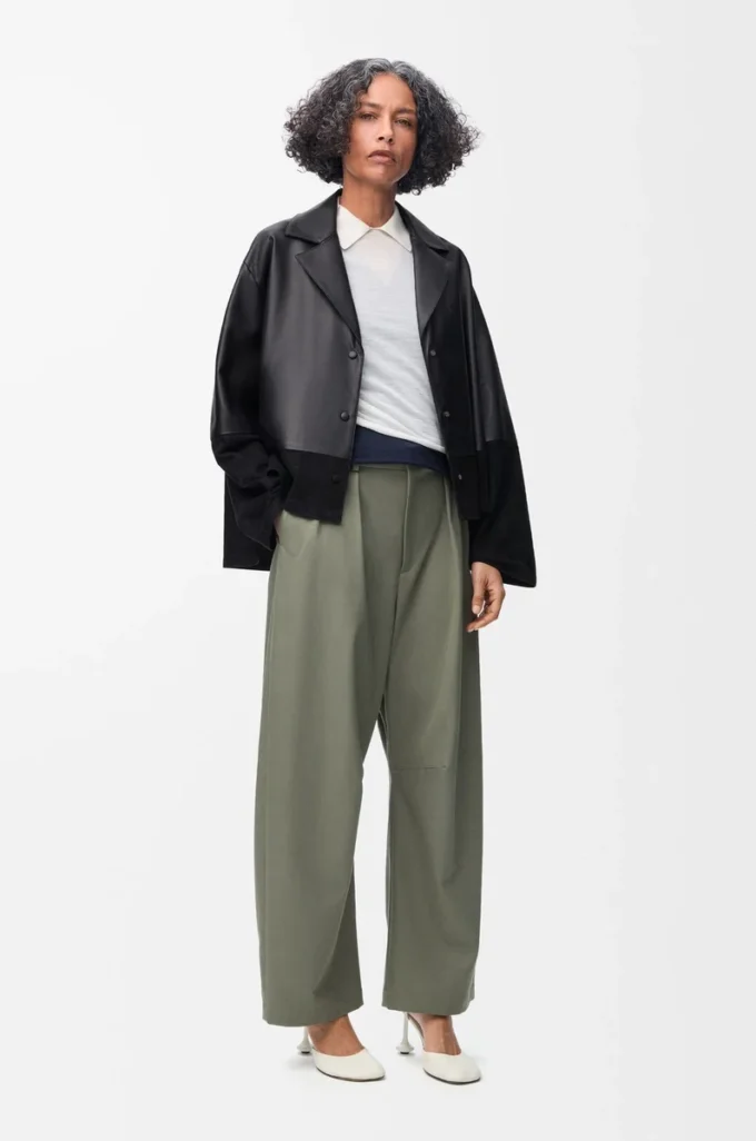 Blouse pyjama en cuir d&rsquo;agneau nappa noir
